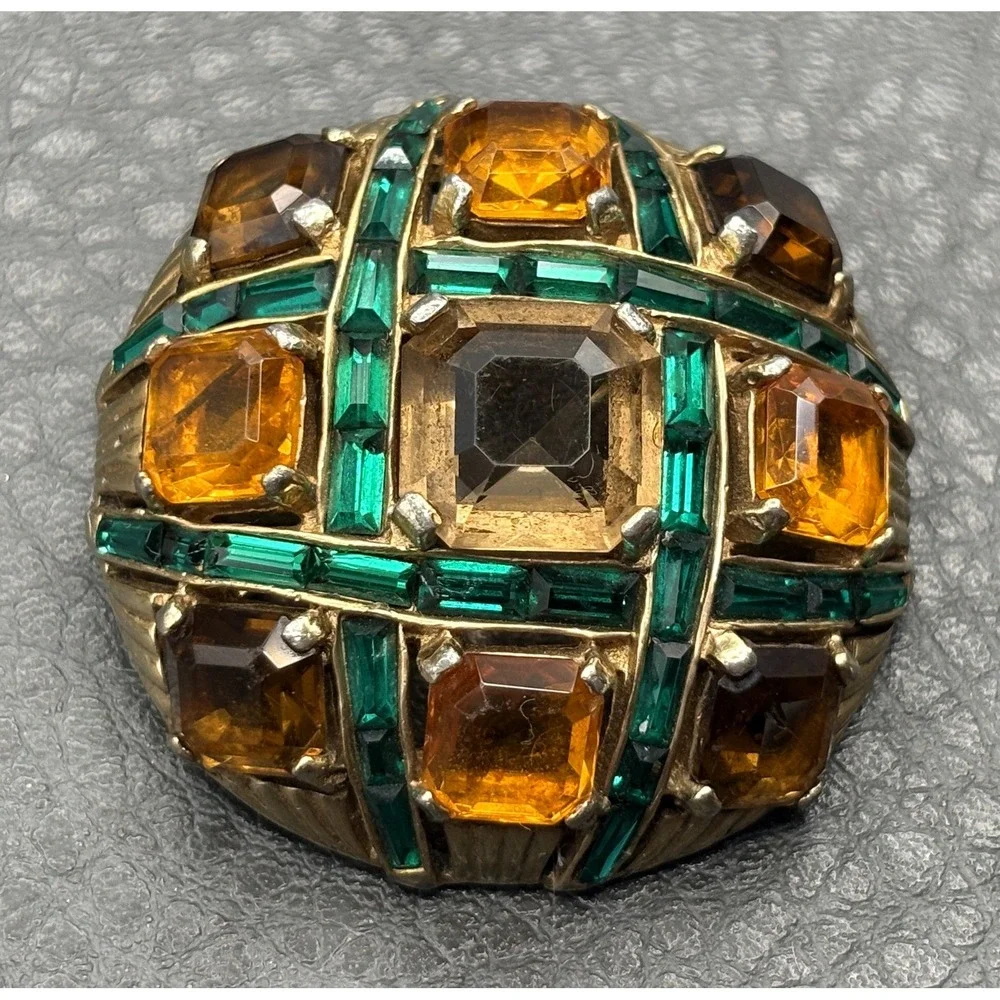 Marcel Boucher Vintage Dome Rhinestone Checkerboard Brooch